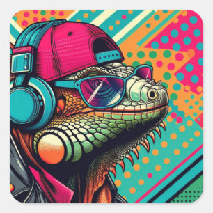 POP ART IGUANA 2 SQUARE STICKER