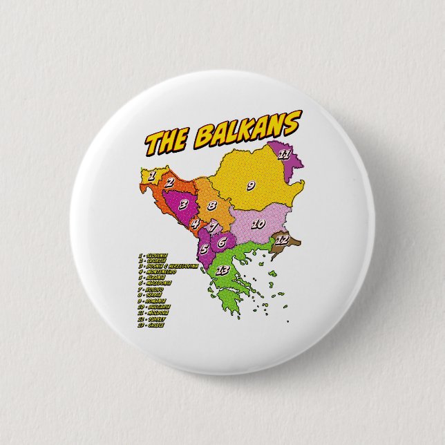 Pop Art Illustrated Balkans map 6 Cm Round Badge (Front)