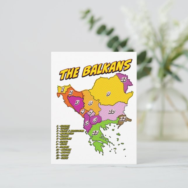 Pop Art Illustrated Balkans map Postcard (Standing Front)