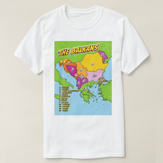 Pop Art Illustrated Balkans map T-Shirt (Design Front)