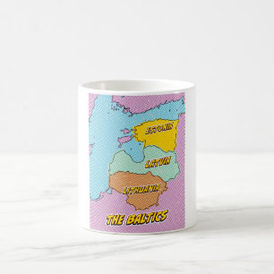 Pop Art Illustrated Baltic States map Coffee Mug