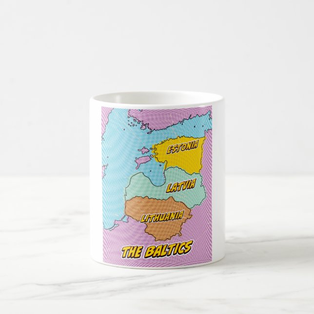 Pop Art Illustrated Baltic States map Coffee Mug (Center)