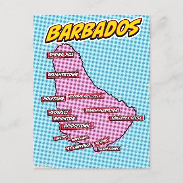 Pop Art Illustrated Barbados map Postcard (Front)