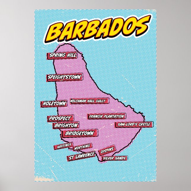 Pop Art Illustrated Barbados map Poster (Front)