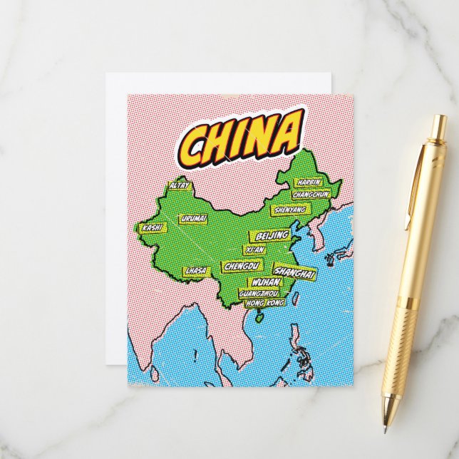 Pop Art Illustrated China map Enclosure Card (Front/Back In Situ)
