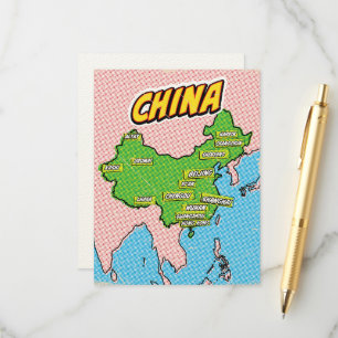 Pop Art Illustrated China map Enclosure Card