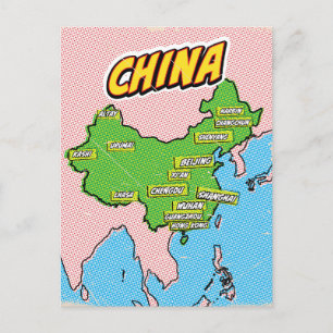 Pop Art Illustrated China map Postcard