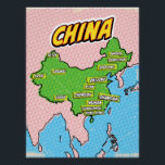Pop Art Illustrated China map Poster<br><div class="desc">Pop Art Illustrated China asian map in a beautiful vintage worn style.</div>