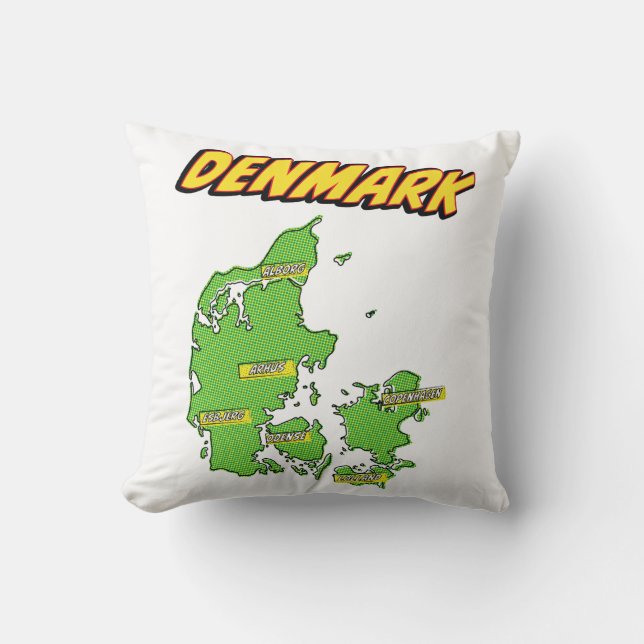 Pop Art Illustrated Denmark map Cushion (Front)
