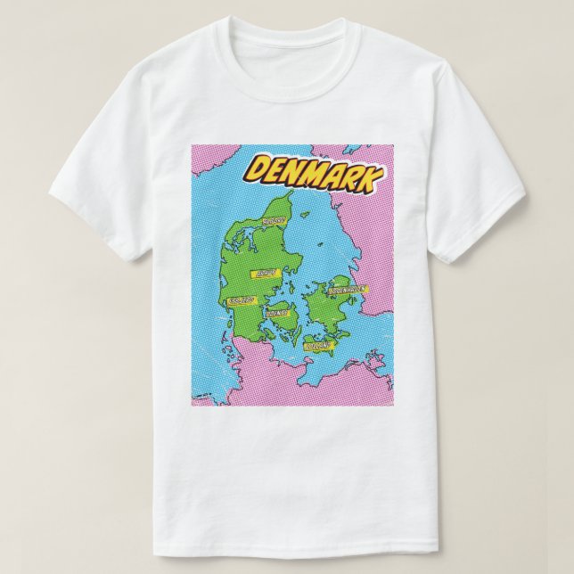 Pop Art Illustrated Denmark map T-Shirt (Design Front)