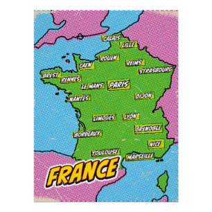 Pop Art Illustrated France map Poster
