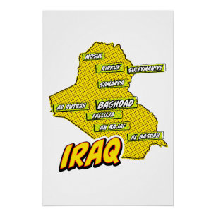 Pop Art Illustrated Iraq map Poster