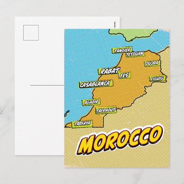 Pop Art Illustrated Morocco map Holiday Postcard (Front/Back)