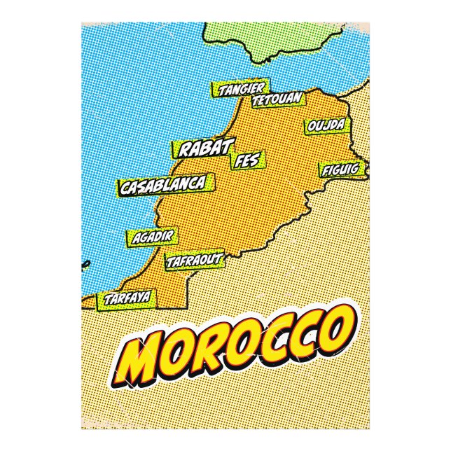 Pop Art Illustrated Morocco map Photo Print (Front)