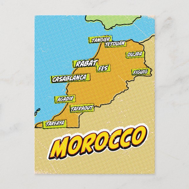 Pop Art Illustrated Morocco map Postcard (Front)