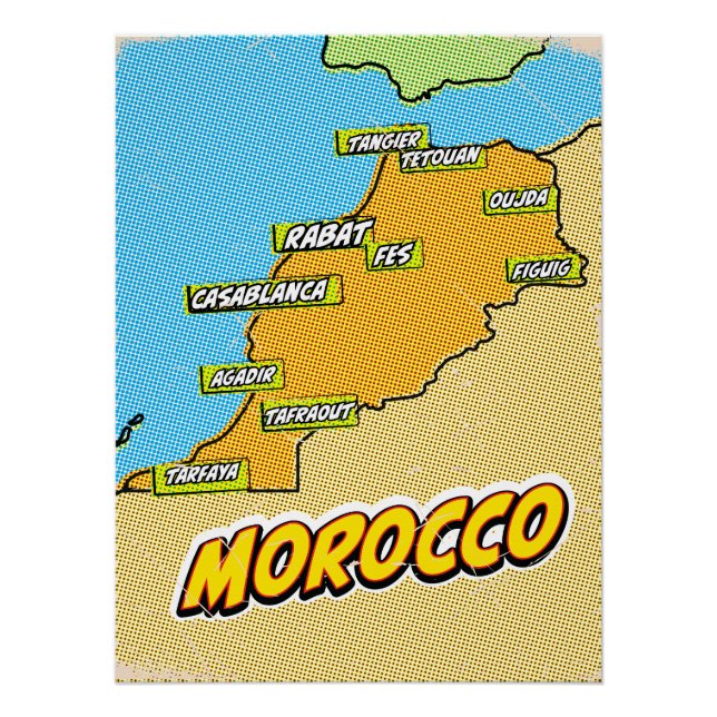 Pop Art Illustrated Morocco map Poster (Front)