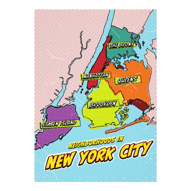 Pop Art Illustrated New York City map Photo Print (Front)