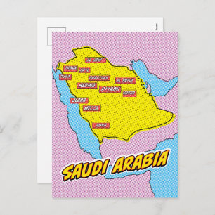 Pop Art Illustrated Saudi Arabia map Holiday Postcard