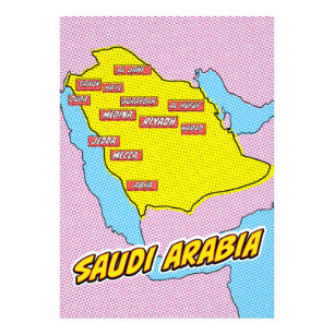 Pop Art Illustrated Saudi Arabia map Photo Print