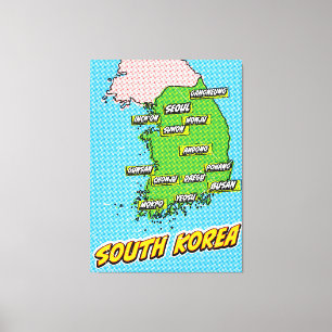 Pop Art Illustrated South Korea map Canvas Print