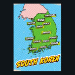 Pop Art Illustrated South Korea map Poster<br><div class="desc">A pop art style map of South Korea with a bright blue background and a dotted pattern.</div>