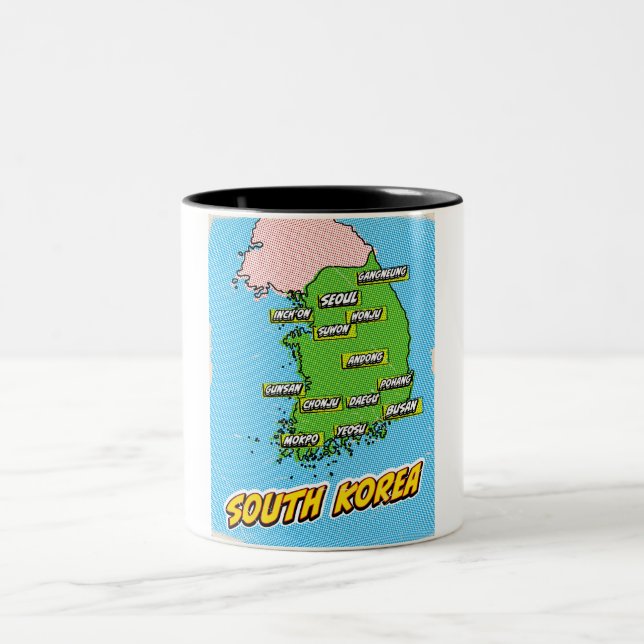 Pop Art Illustrated South Korea map Two-Tone Coffee Mug (Center)