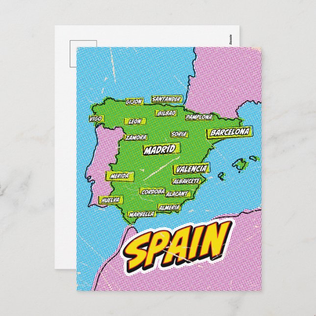 Pop Art Illustrated Spain map Holiday Postcard (Front/Back)