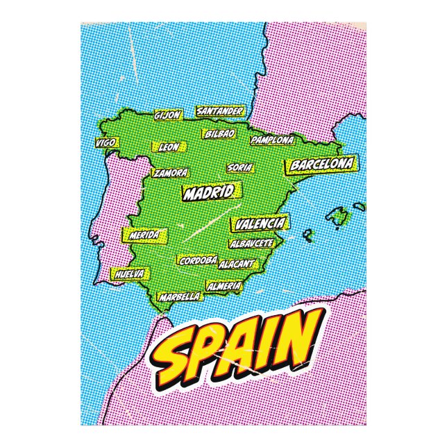 Pop Art Illustrated Spain map Photo Print (Front)