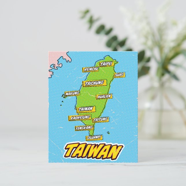 Pop Art Illustrated Taiwan map (Standing Front)