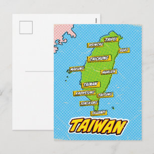 Pop Art Illustrated Taiwan map Holiday Postcard
