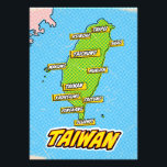 Pop Art Illustrated Taiwan map Photo Print<br><div class="desc">Pop Art Illustrated Taiwan asian map in a beautiful vintage worn style.</div>