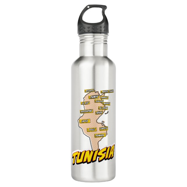 Pop Art Illustrated Tunisia map 710 Ml Water Bottle (Front)