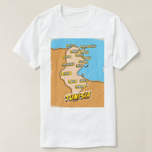Pop Art Illustrated Tunisia map T-Shirt