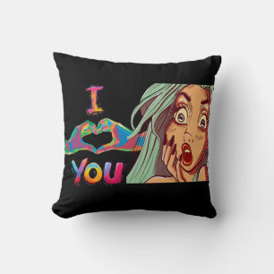 Pop Art Illustration of Heart Hands - I Love you Cushion