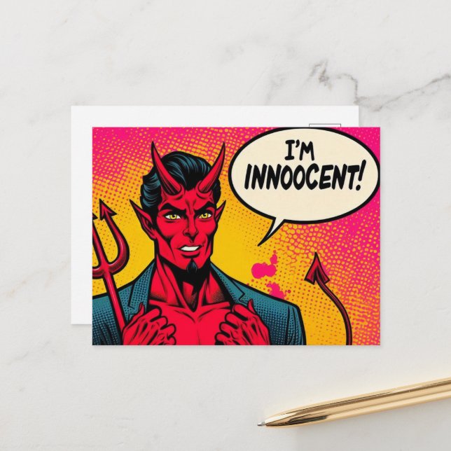 Pop Art Innoocent Devil Comic Postcard (Front/Back In Situ)