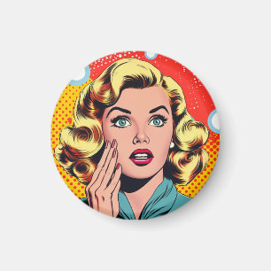 Pop art inspired magnet, fun badge magnet
