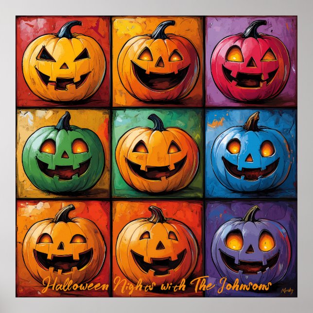 Pop Art Jack-o'-Lantern Grid Halloween Poster (Front)