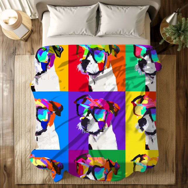 Pop Art Jack Russell Dog Sunglasses Fleece Blanket (Pop Art Jack Russell Dog Sunglasses Fleece Blanket)