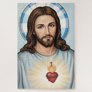 Pop Art Jesus Sacred Heart Vintage Comic Style Jigsaw Puzzle