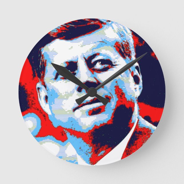 Pop Art JFK John F. Kennedy Red Blue Round Clock (Front)