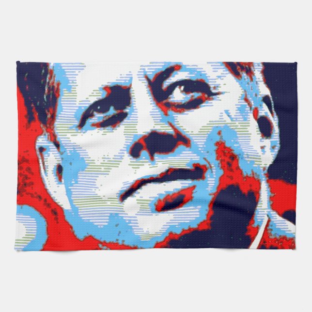 Pop Art JFK John F. Kennedy Red Blue Tea Towel (Horizontal)