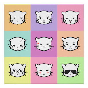 Pop Art Kawaii Cat Emoji 2 Poster