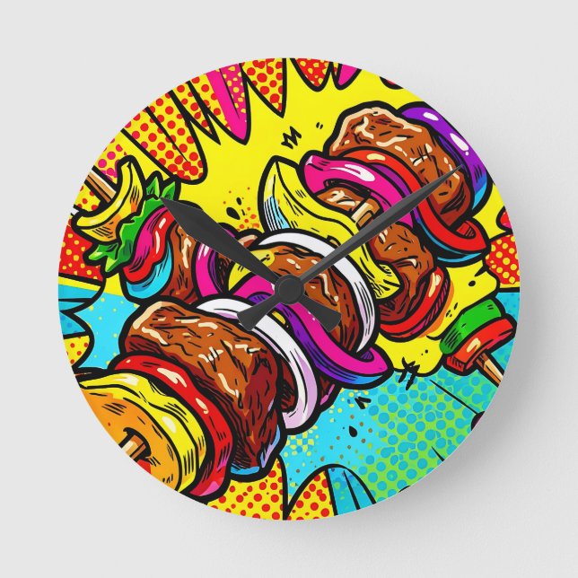 Pop Art Kebab Explosion Round Clock (Front)
