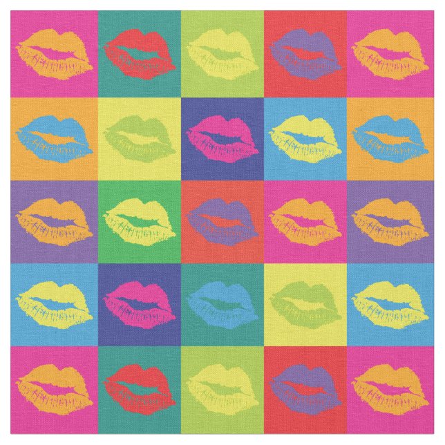 Pop Art Kiss Lips Colourful Pattern Fabric (Close Up)