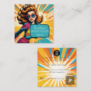 Pop Art Lady with Glasses Optician wow Square Business Card