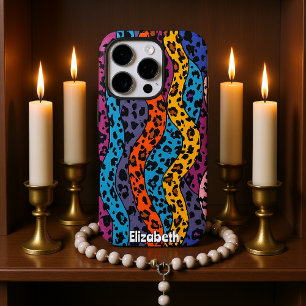 Pop Art Leopard: Rainbow Waves iPhone 16 Pro Case