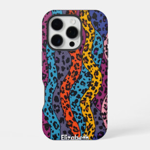 Pop Art Leopard: Rainbow Waves iPhone 16 Pro Case
