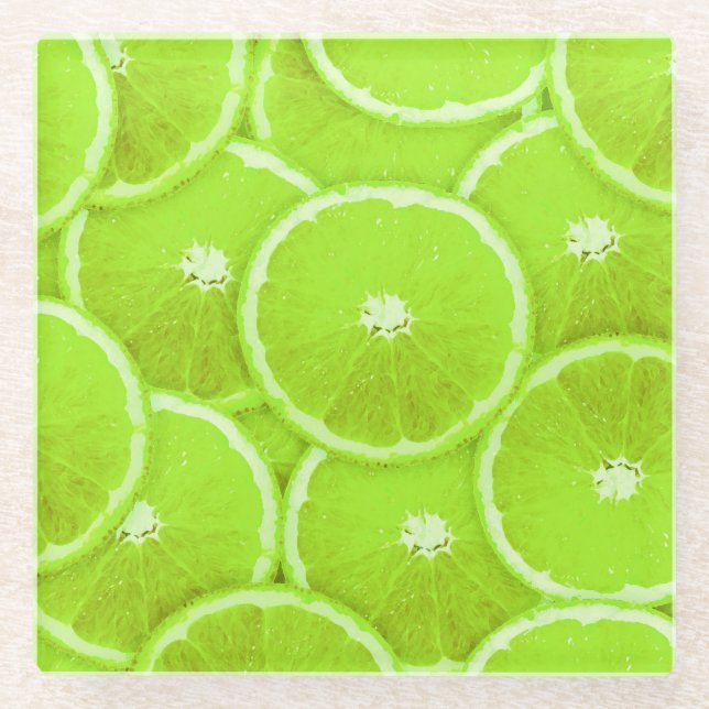 Pop Art Lime Slices Glass Coaster (Front)