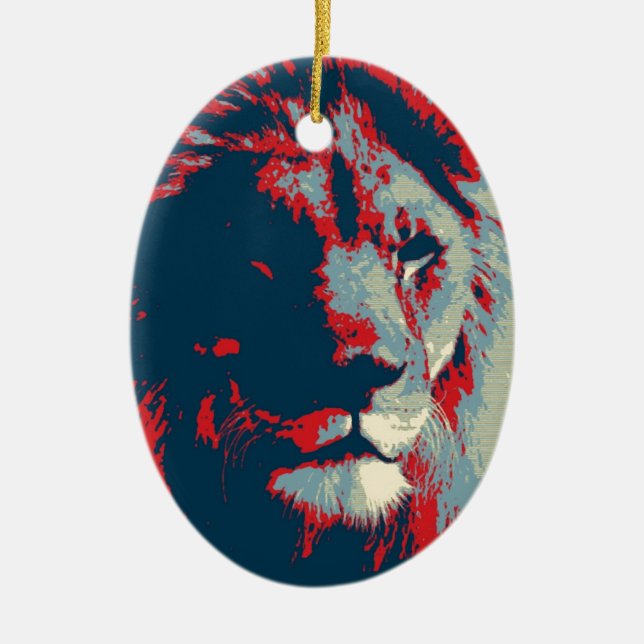 Pop Art Lion Ceramic Tree Decoration (Front)