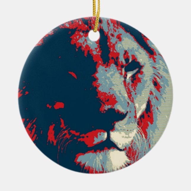 Pop Art Lion Ceramic Tree Decoration (Front)